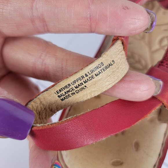 BORN Women's 8 Red Strappy Summer Sandals Flats‎ Leather Boho Casual - Picture 8 of 12